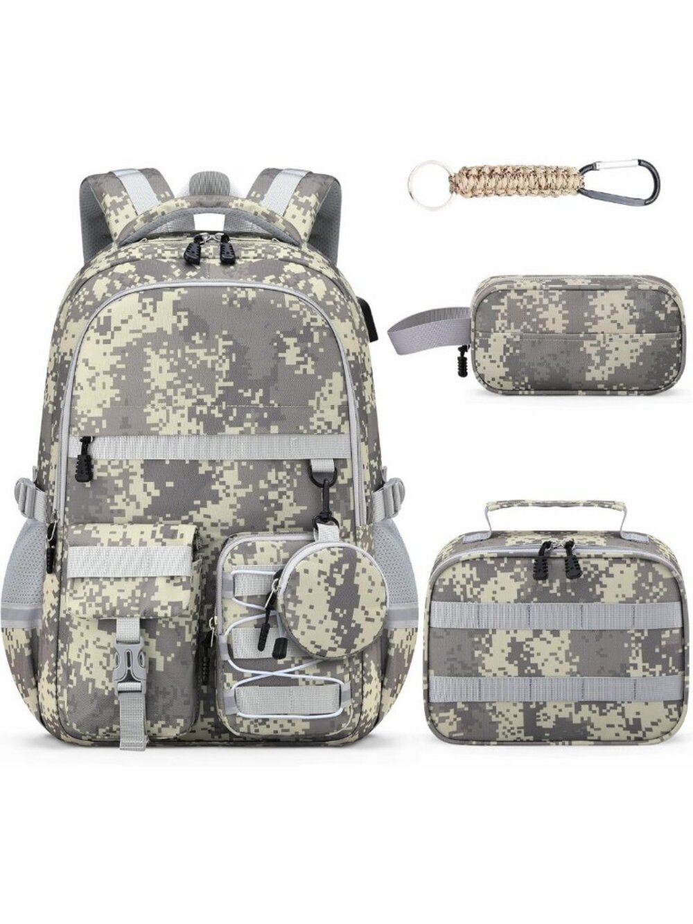 Camo School Backpack Set for Boys - 5-Piece with Lunch Box, Large Capacity